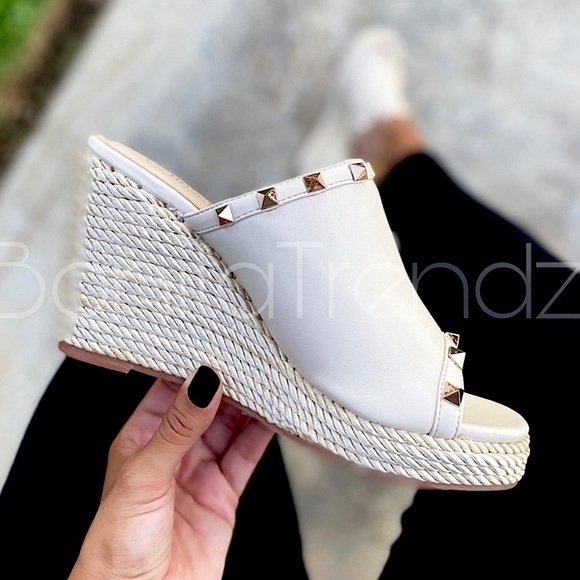 Melon Red Rockstud Rope Espadrilles Wedges Sandals - Picture 9 of 10